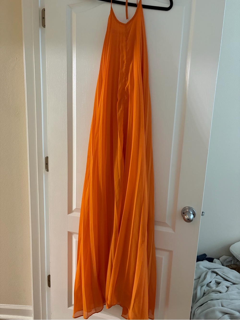 Orange Pleated Maxi Skirt